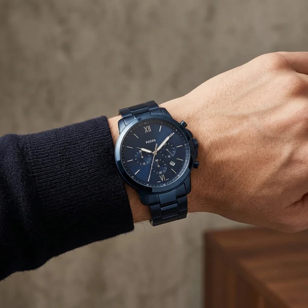 Montre homme Fossil Neutra Chronograph FS5826 bleu océan en acier inoxydable vue 5