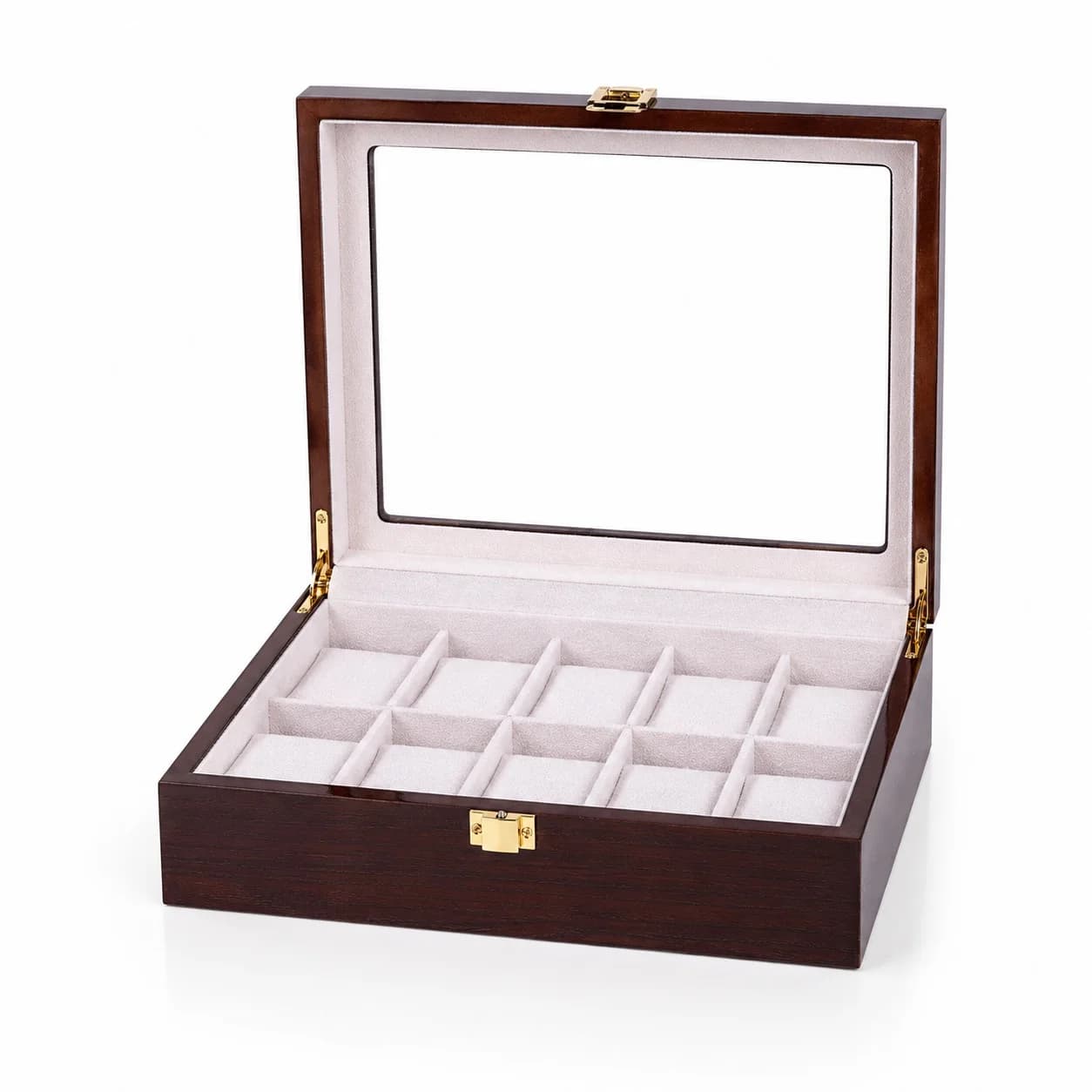 Gandi 12-Compartment Watch Box in Coffee Brown Lacquered Wood