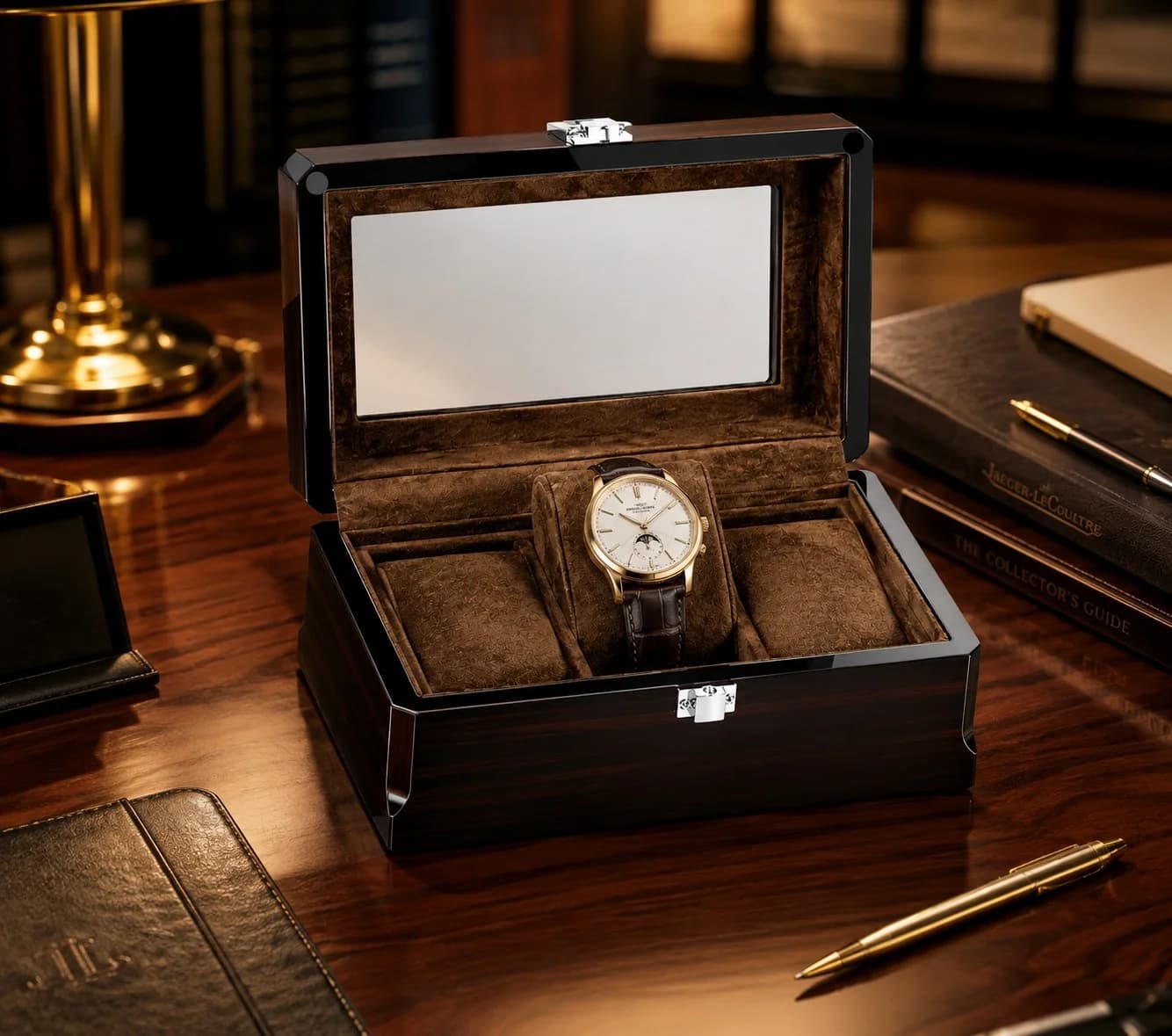 Milan Espresso 3-Watch Box in Solid Wood with Beveled Edges vue 3