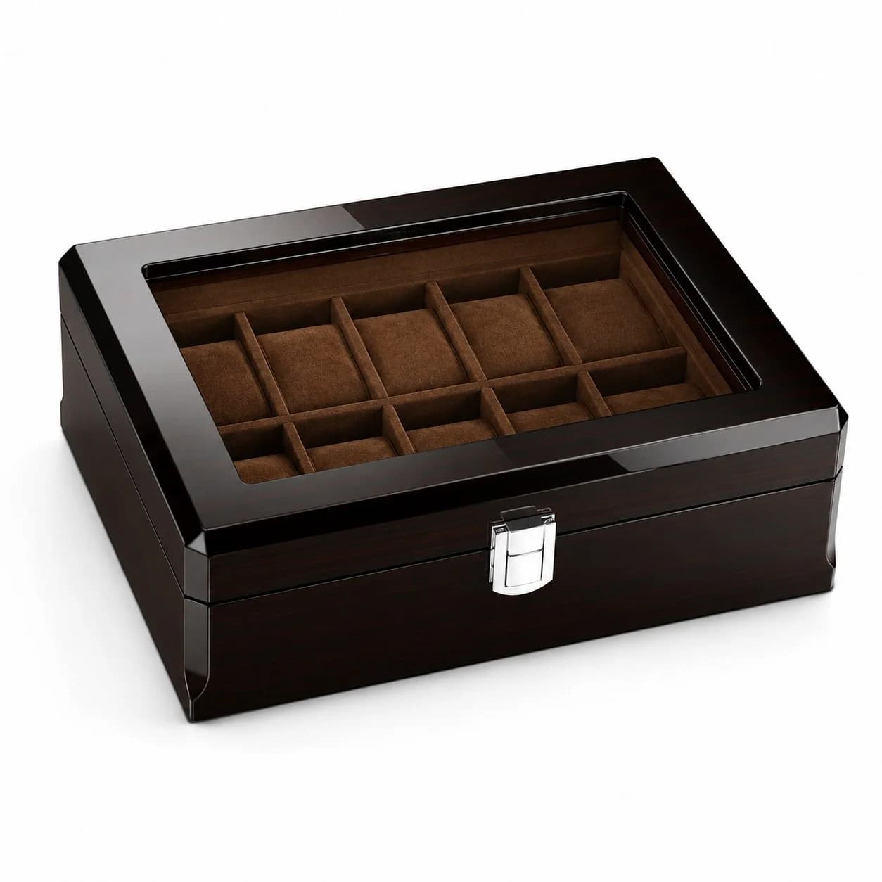 Milan Espresso 8-Watch Box in Solid Beveled Wood