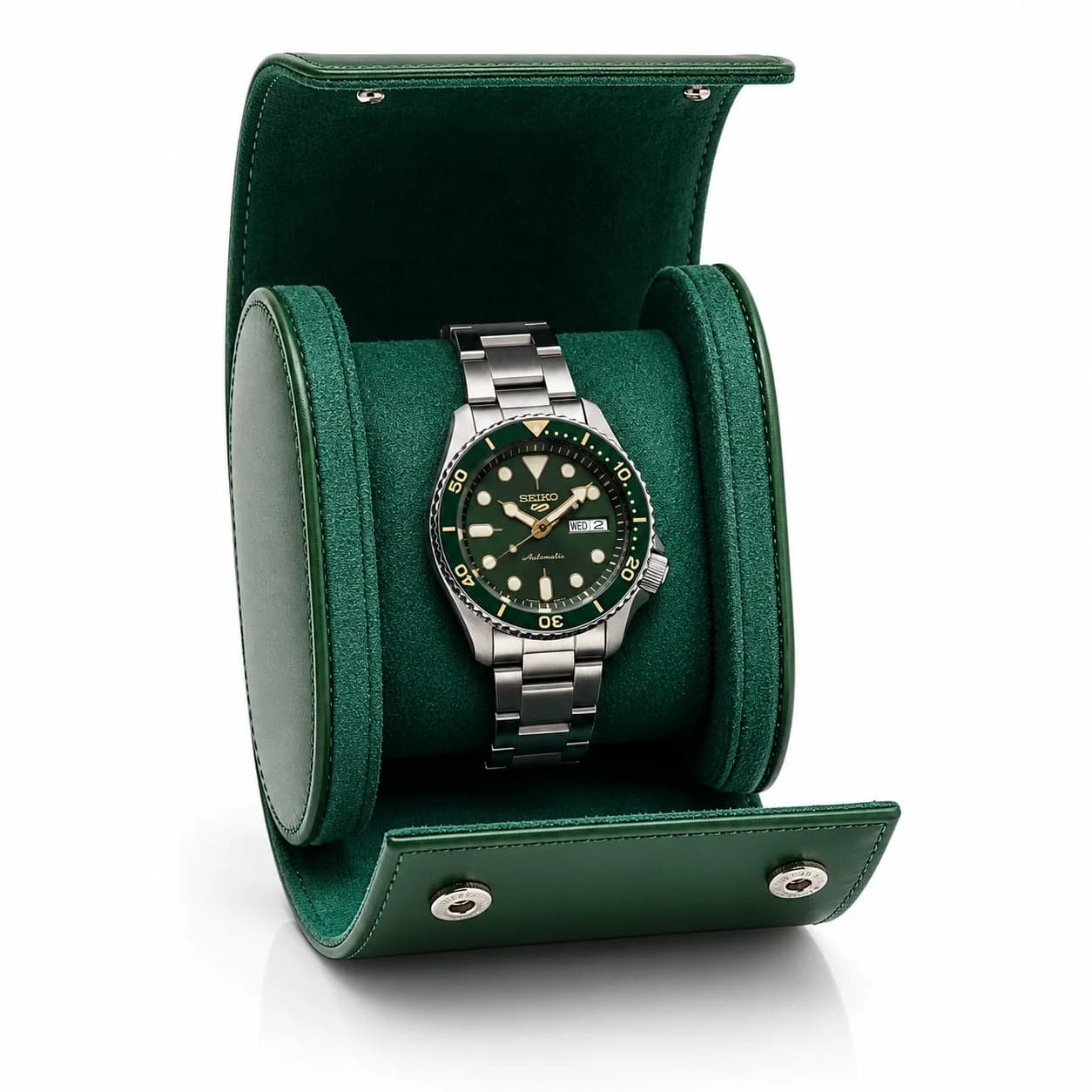 Trieste Green Travel Pouch 1 Watch Flap Closure Composite Faux Leather