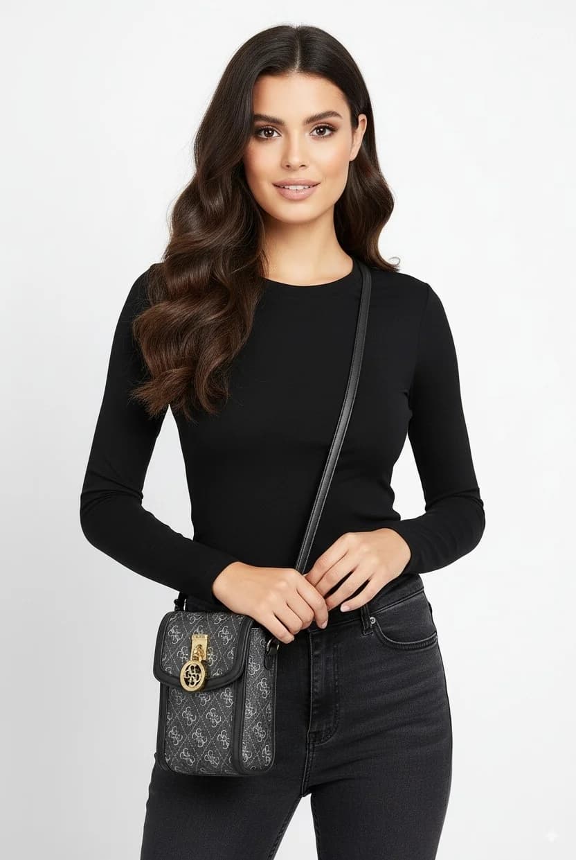 Guess Black 4G Logo Phone Crossbody Bag vue 3