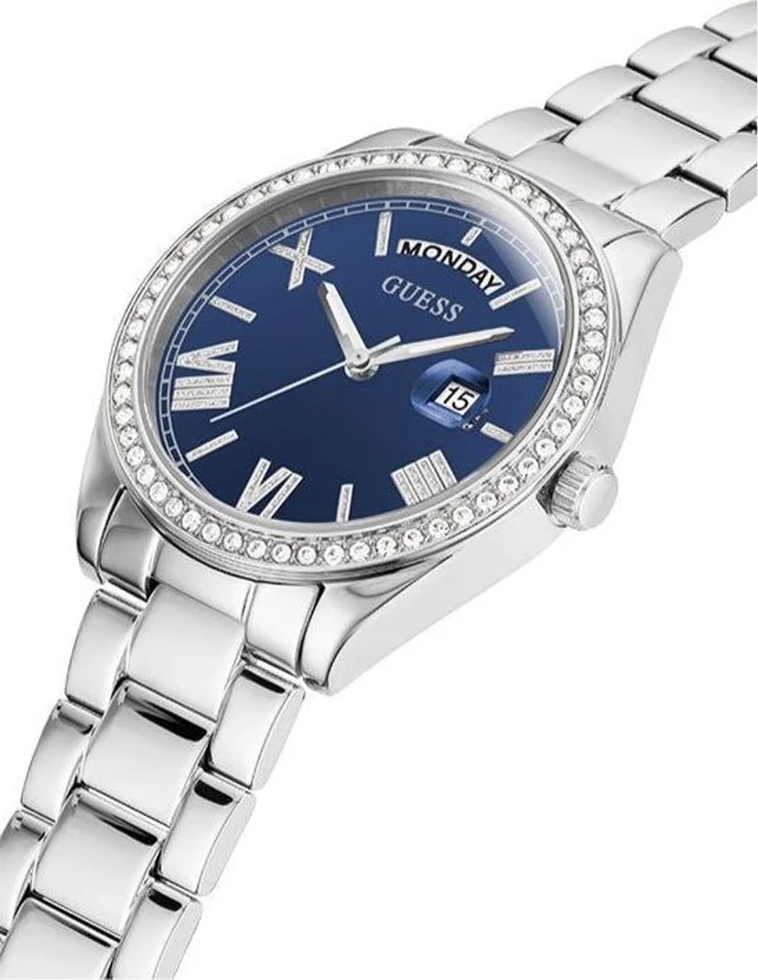 Gros plan sur le cadran bleu de la Guess GW0307L1