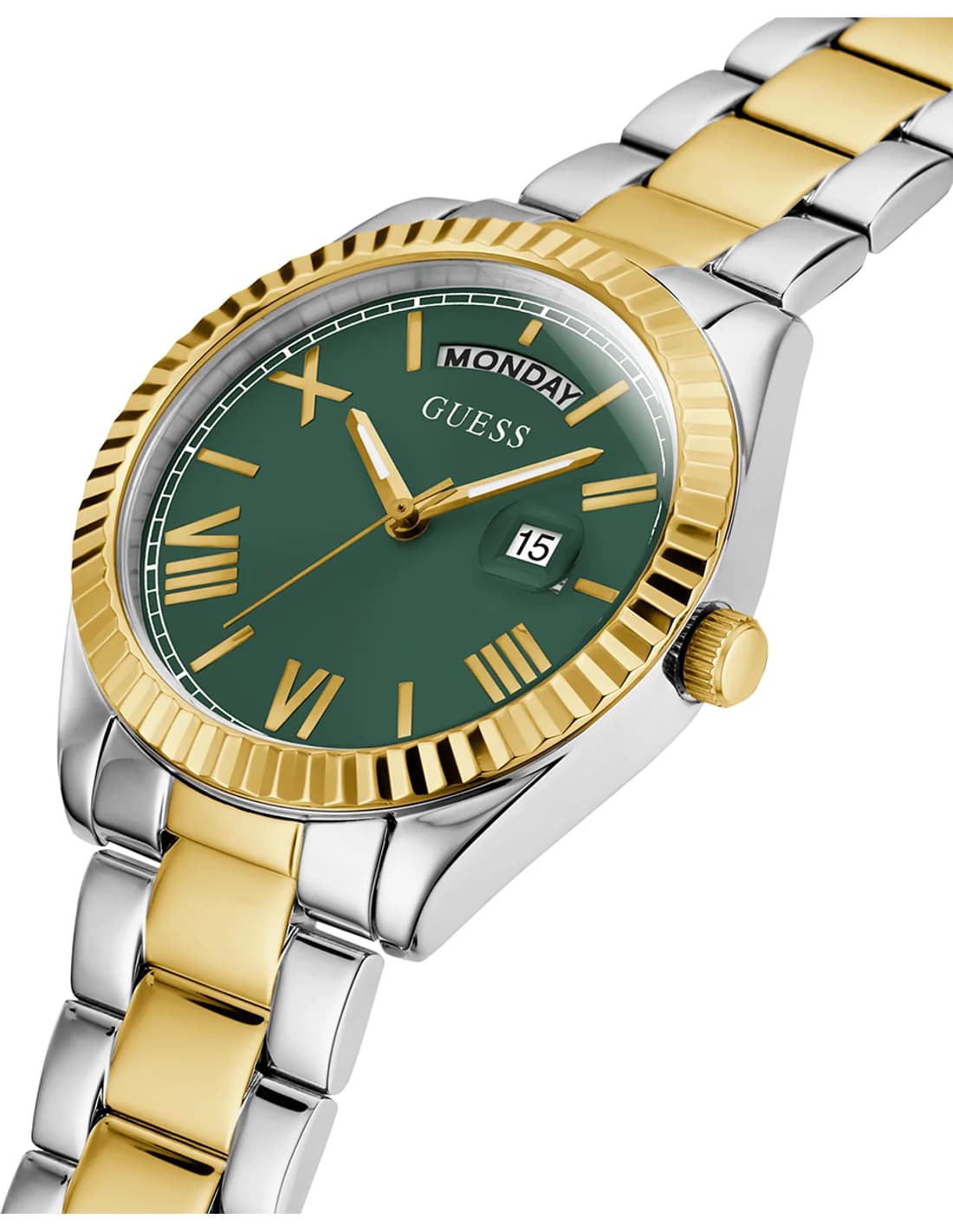 Gros plan sur le cadran vert de la Guess GW0308L5