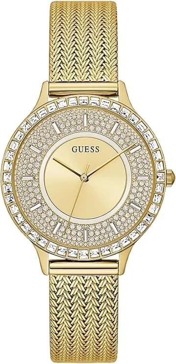 Guess Soiree GW0402L2 women's gold watch, crystal-set case and Milanese mesh