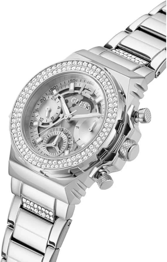Montre Guess Fusion GW0552L1 femme argentée, bracelet maillons acier vue 2