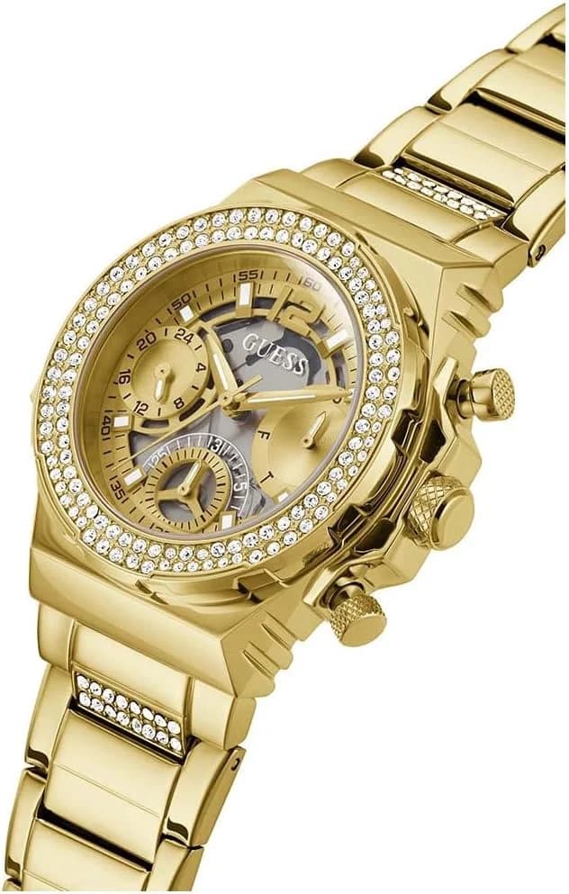 Montre Guess Fusion GW0552L2 femme dorée, bracelet maillons acier vue 2