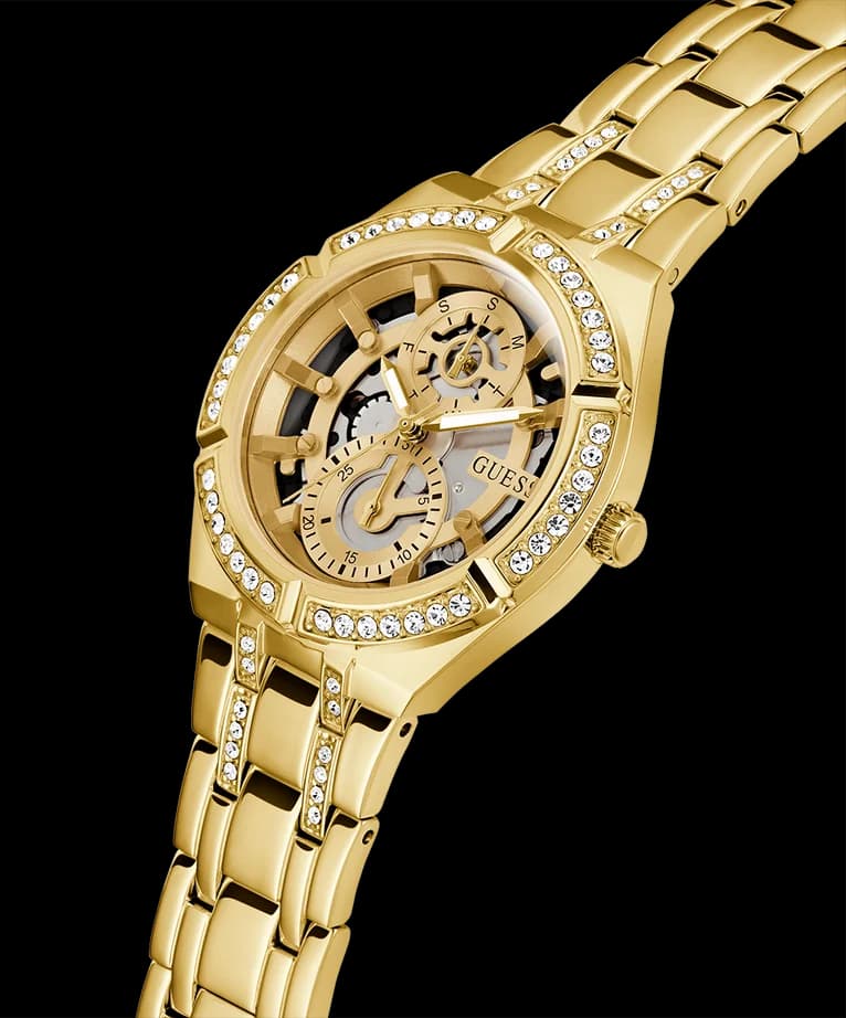 Gros plan sur le cadran or de la Guess GW0604L2