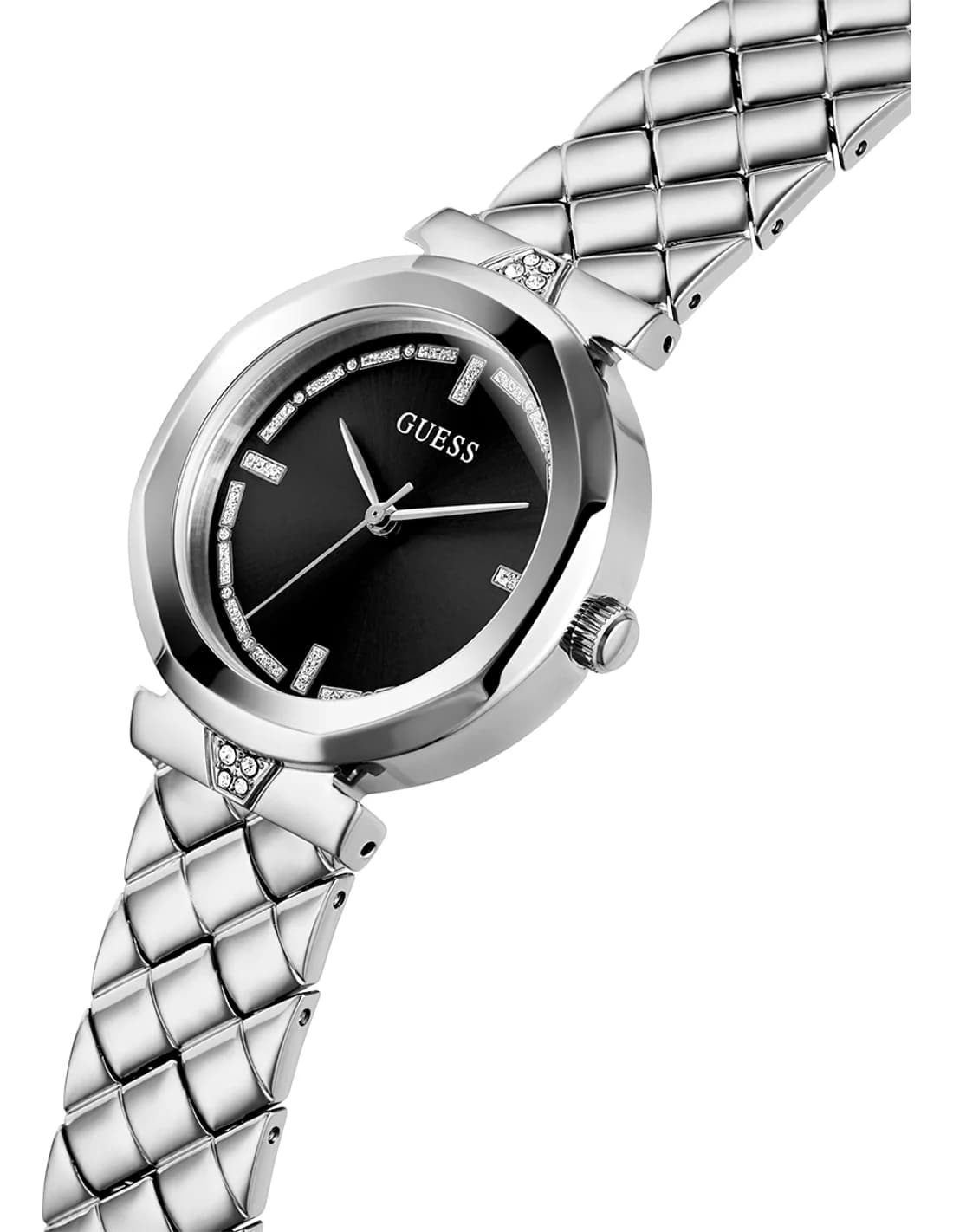 Gros plan sur le cadran noir de la Guess GW0613L1