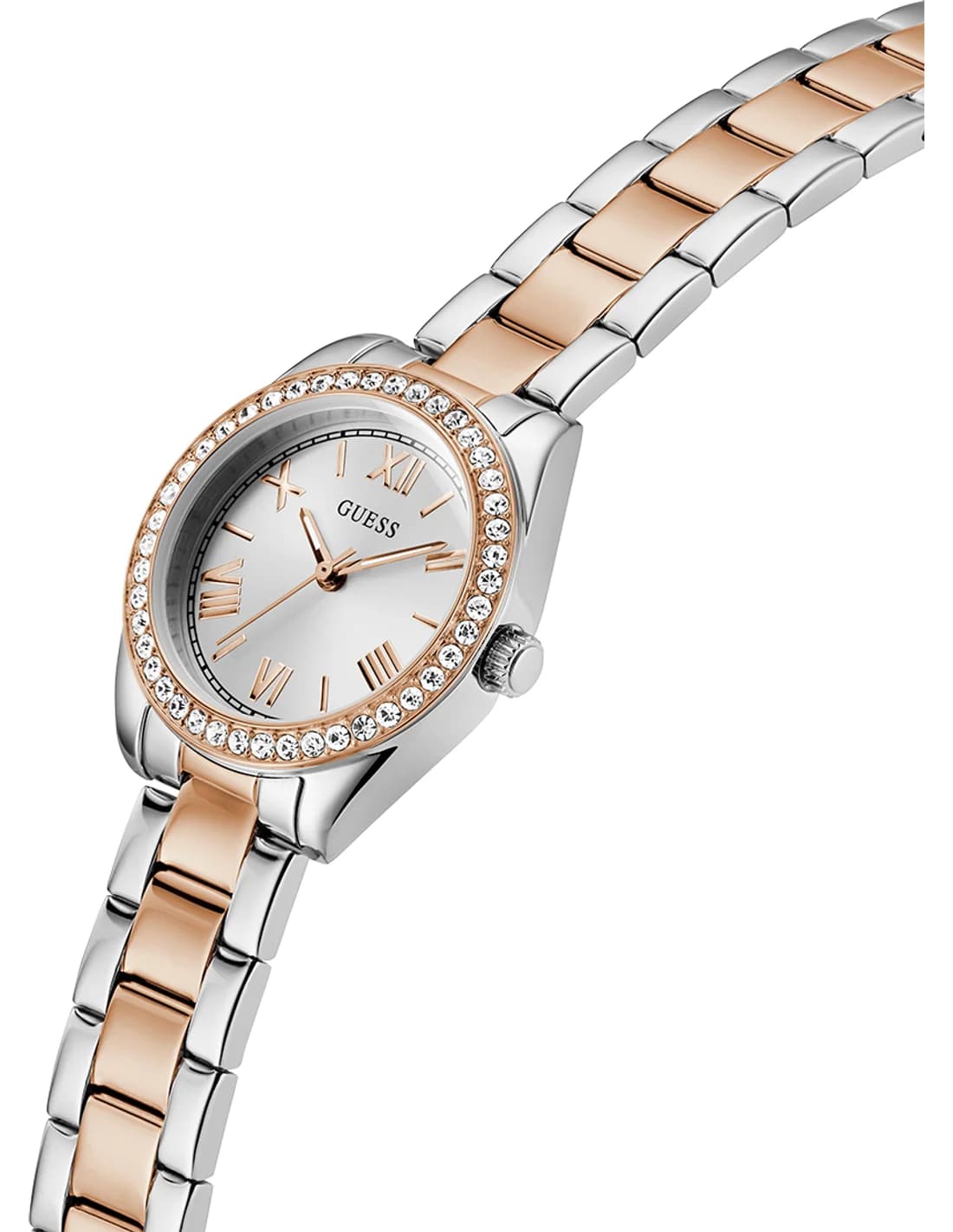 Gros plan sur le cadran argent de la Guess GW0841L3
