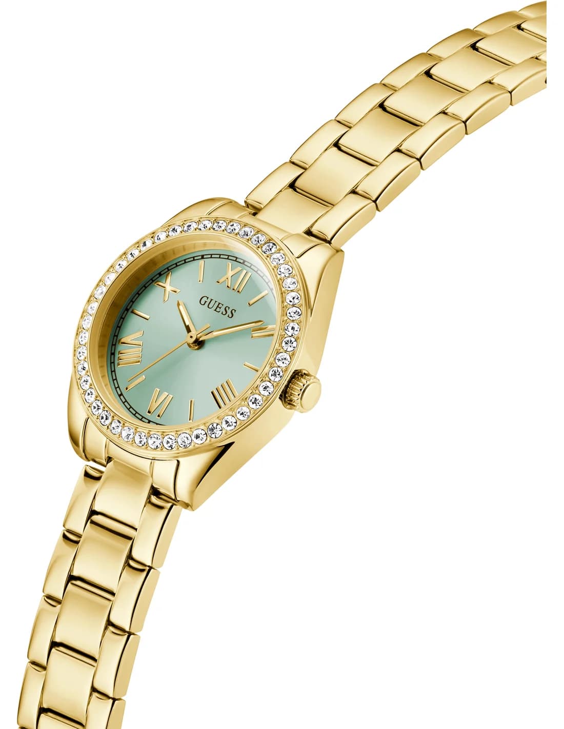 Gros plan sur le cadran vert de la Guess GW0841L5
