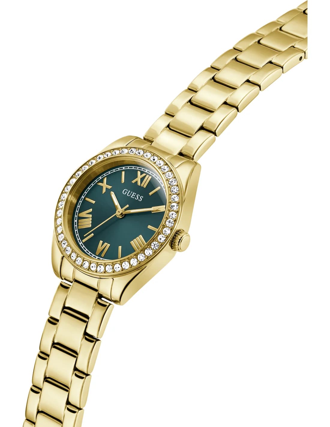 Gros plan sur le cadran vert de la Guess GW0841L9