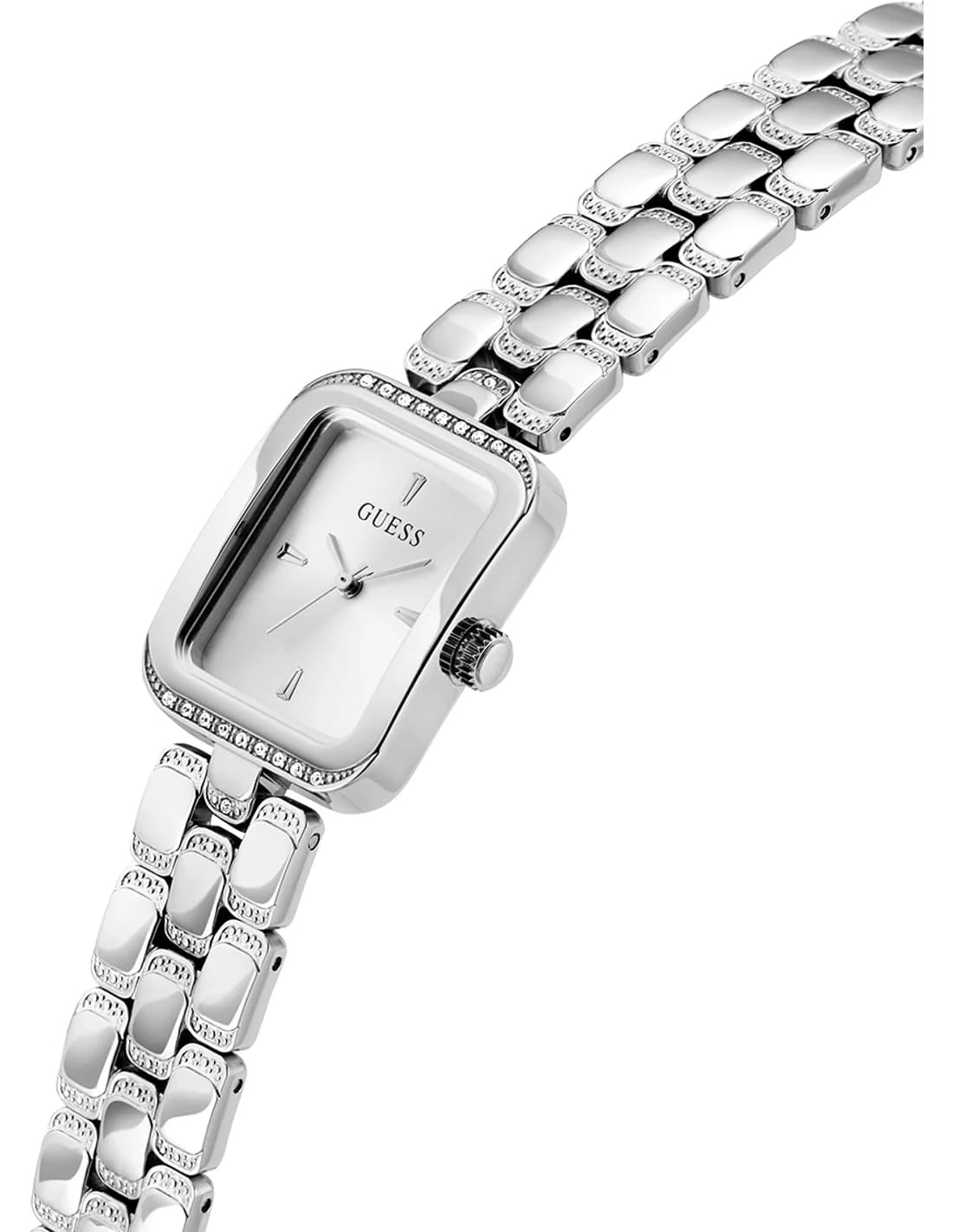 Gros plan sur le cadran argent de la Guess GW0865L1