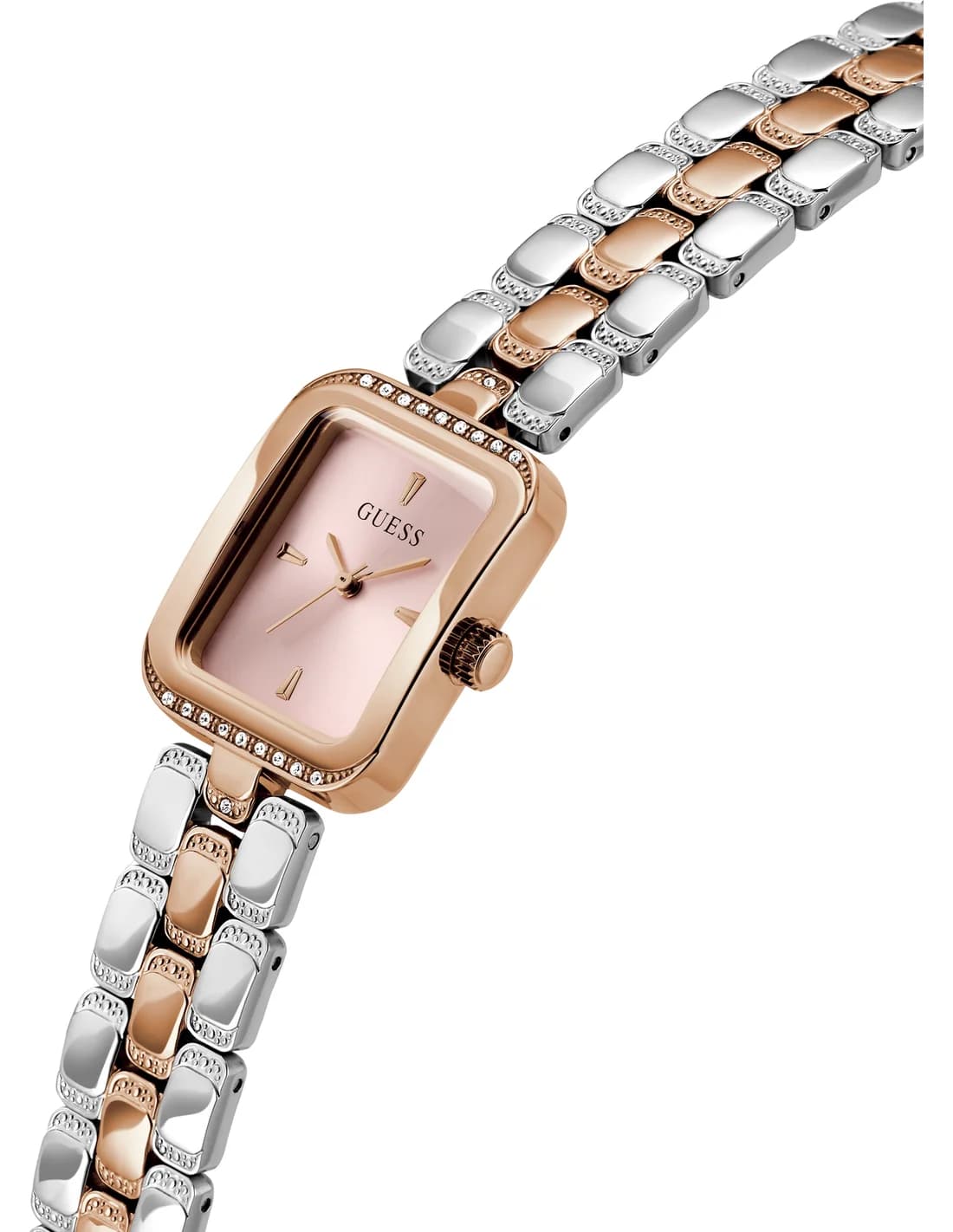 Gros plan sur le cadran rose de la Guess GW0865L5