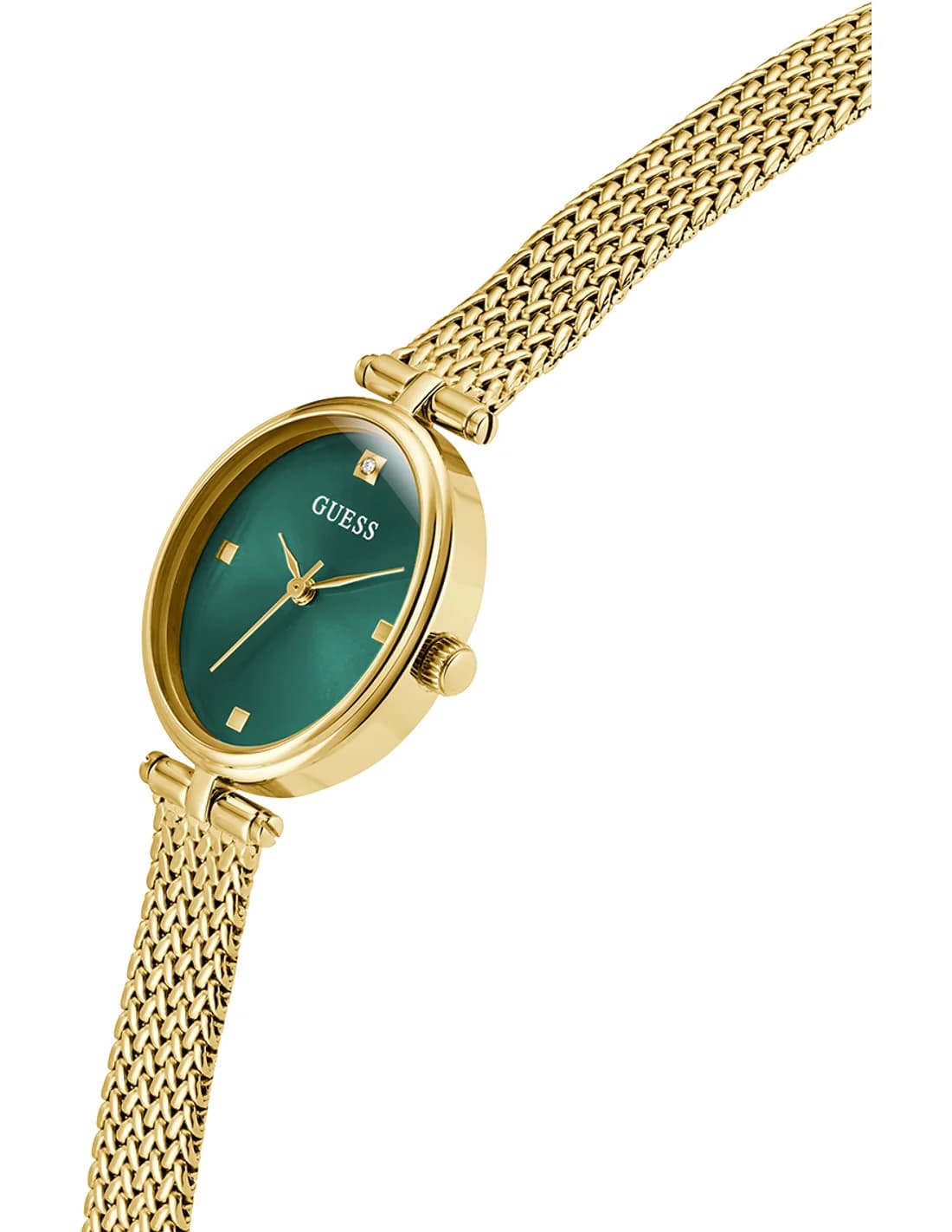 Gros plan sur le cadran vert de la Guess GW0935L2