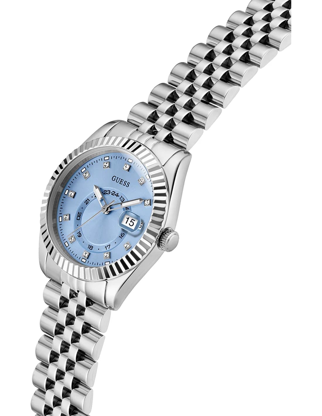Gros plan sur le cadran bleu de la Guess GW0936L1