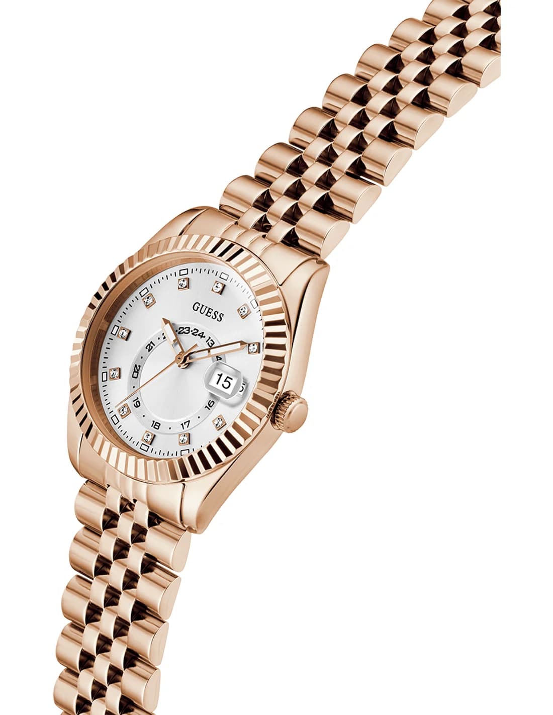 Gros plan sur le cadran blanc de la Guess GW0936L4
