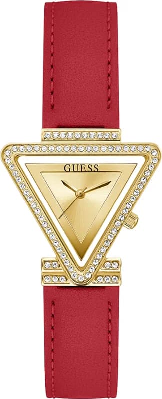 Guess Fame GW0504L2 Women's Watch - Gold Triangle Case and Red Leather