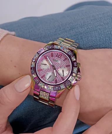 Guess Majesty GW0771L4 — montre femme acier arc-en-ciel — cristaux et cadran multicolore vue 6