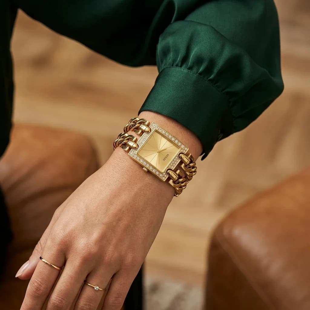 Guess Mod Heavy Metal W1121L2 women's gold watch, maille chaîne G-Link bracelet vue 5