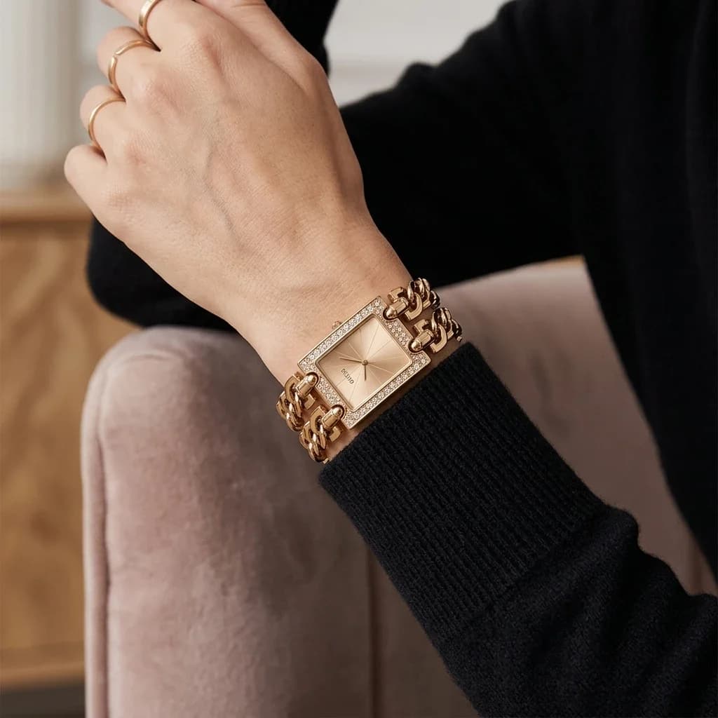 Guess Mod Heavy Metal W1121L3 women's rose gold watch, maille chaîne G-Link bracelet vue 3