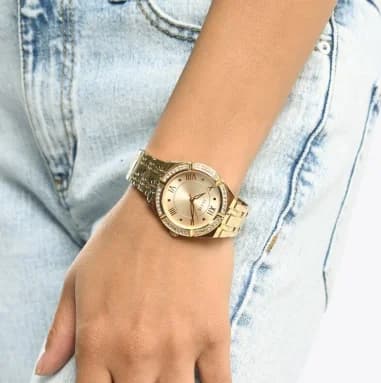 Guess GW0033L2 — montre dorée femme, cadran romain et lunette strass — élégance accessible vue 5