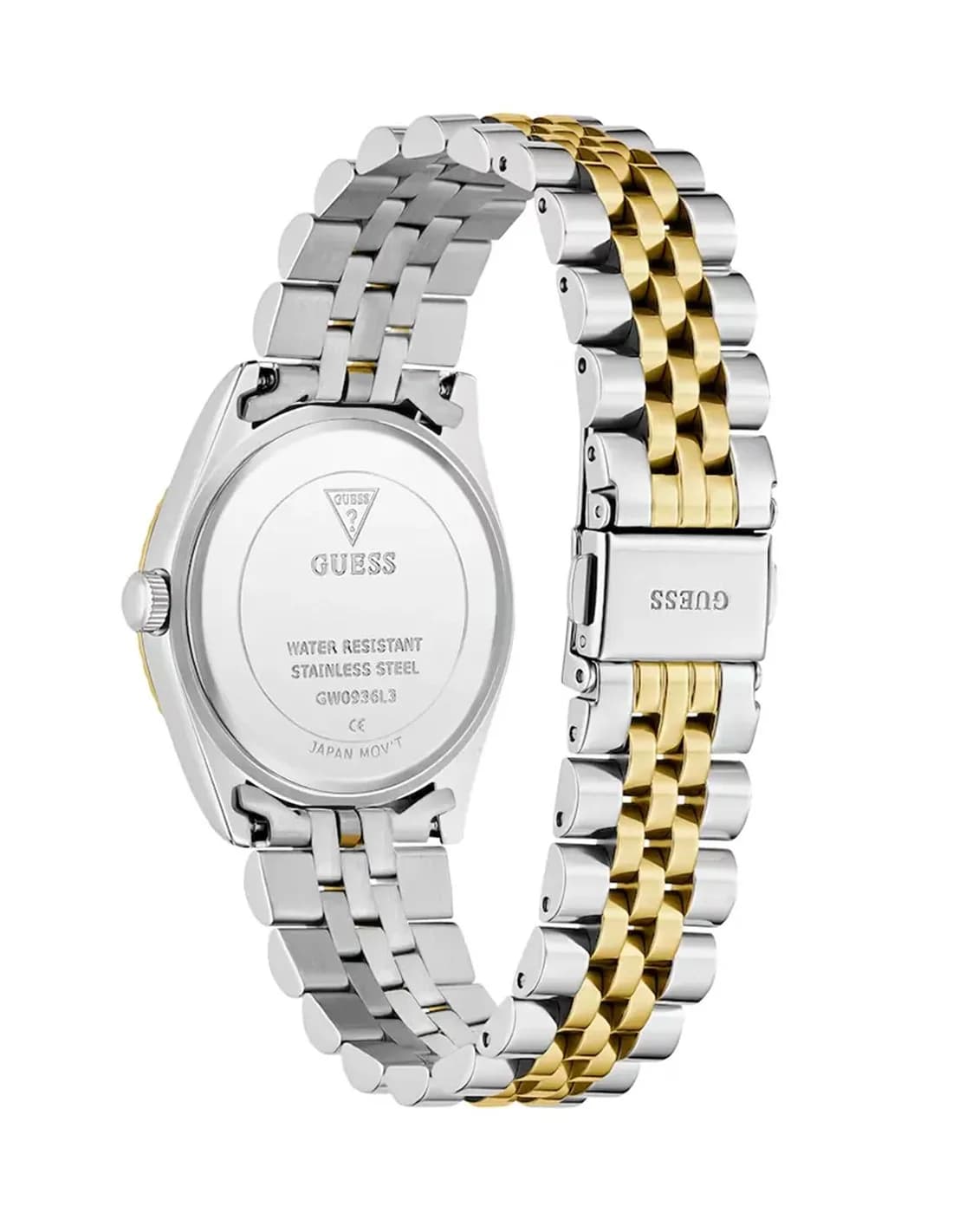 Gros plan sur le cadran argent de la Guess GW0936L3