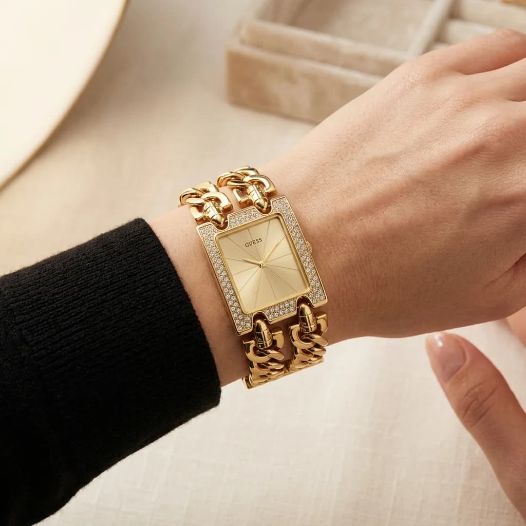 Guess W0072L1 vue de côté, bracelet acier