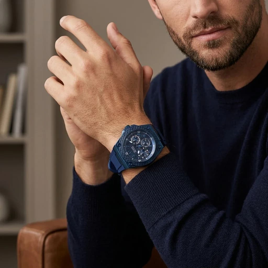 Guess W1049G7 côté fond de boîtier bleu