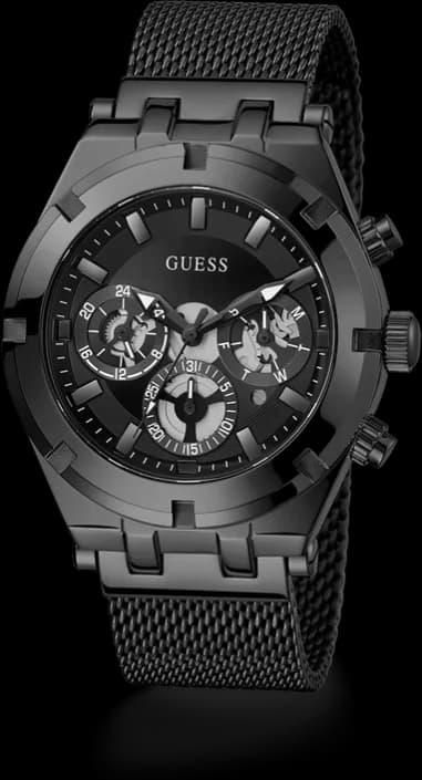 Gros plan sur le cadran noir de la Guess GW0582G3