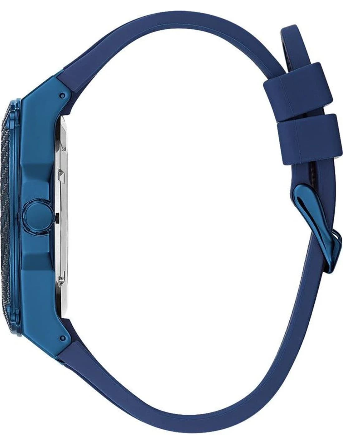 Gros plan sur le cadran bleu de la Guess W1049G7