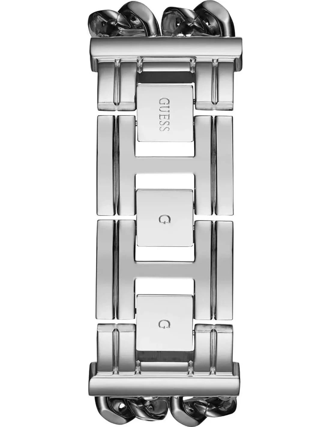 Gros plan sur le cadran argent de la Guess W1121L1