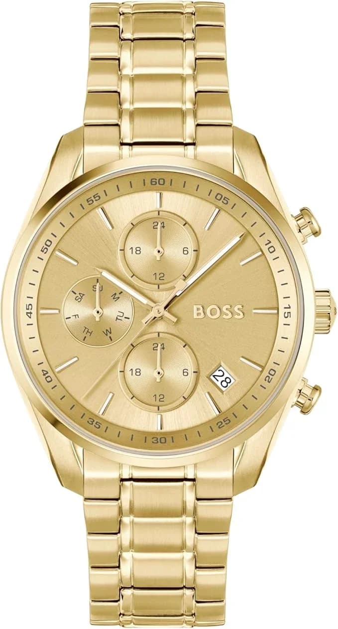 Montre Hugo Boss Grand Tour 1502768 femme dorée, bracelet maillons acier
