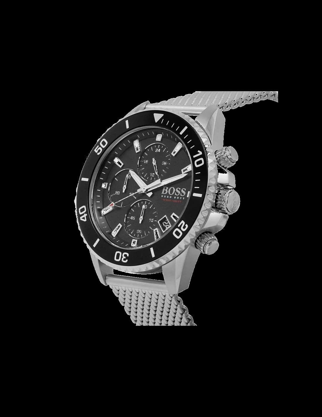 Gros plan sur le cadran noir de la Hugo Boss 1513904