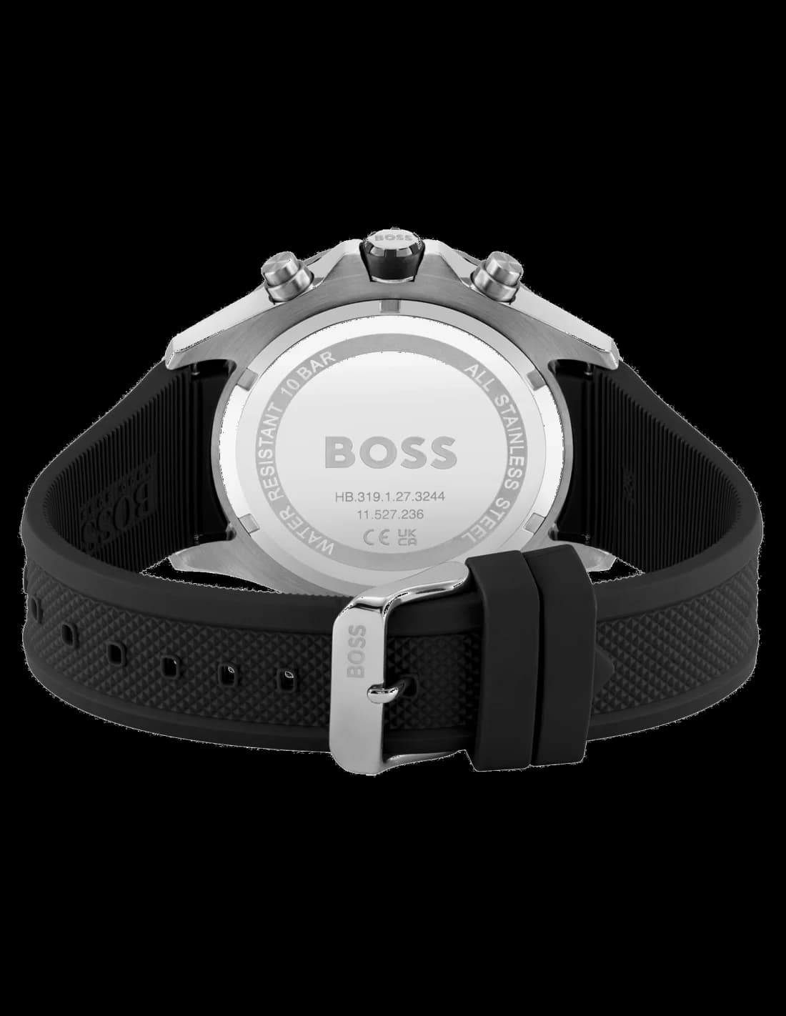 Gros plan sur le cadran noir de la Hugo Boss 1513931