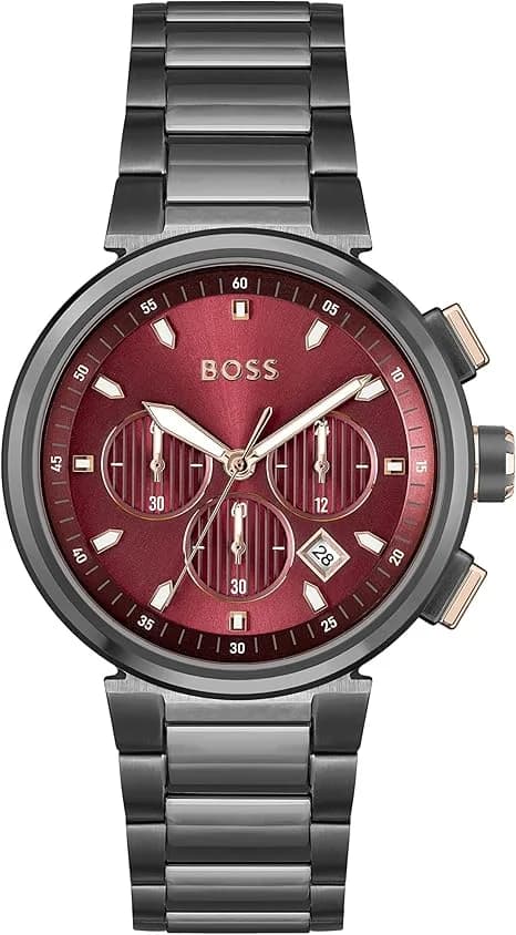 Hugo Boss One 1514000 men's gris/argent avec cadran rouge watch, maillons acier strap