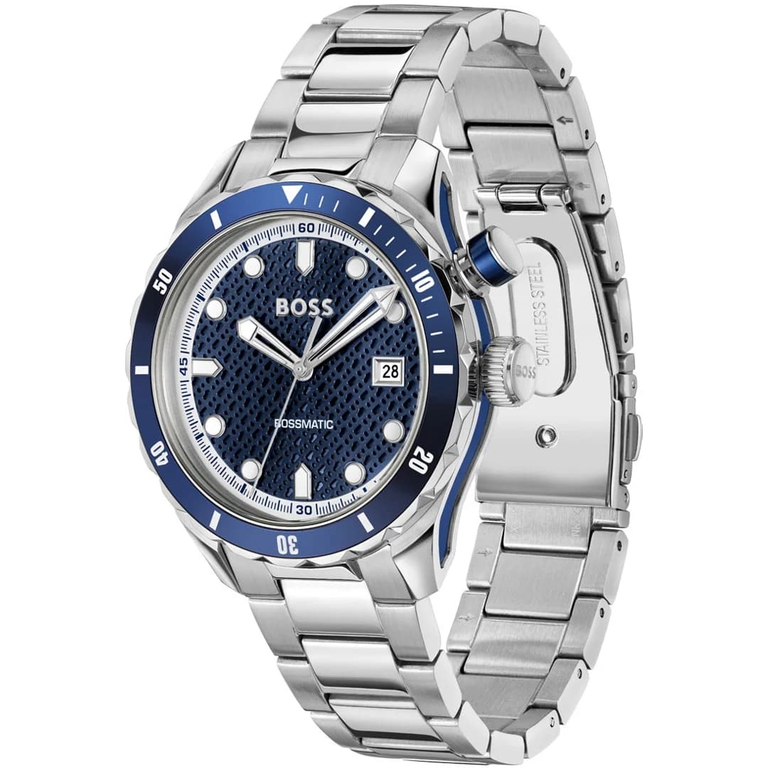 Montre Hugo Boss Bossmatic 1514177 homme argentée, bracelet mailles acier vue 2