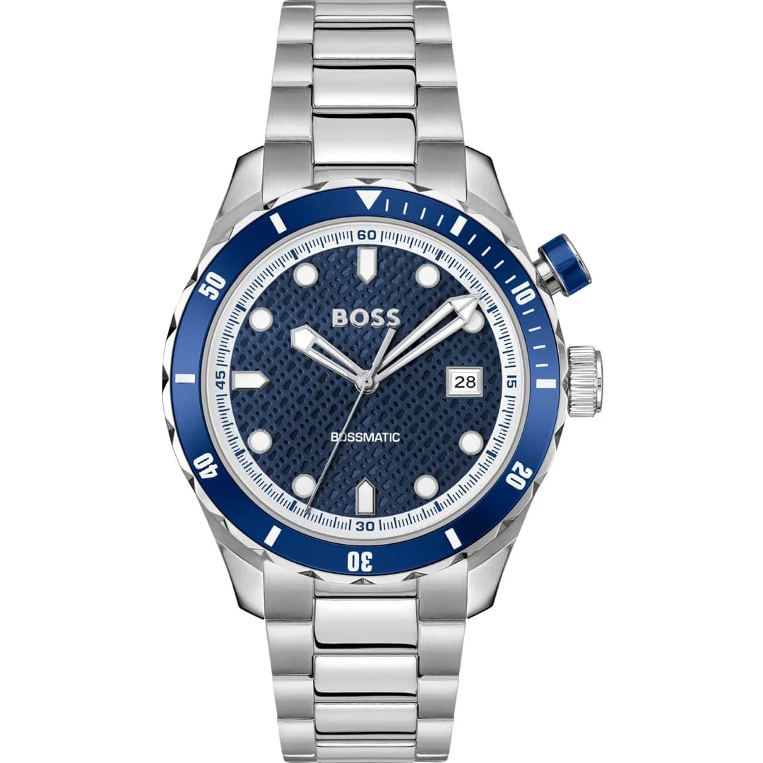 Montre Hugo Boss Bossmatic 1514177 homme argentée, bracelet mailles acier