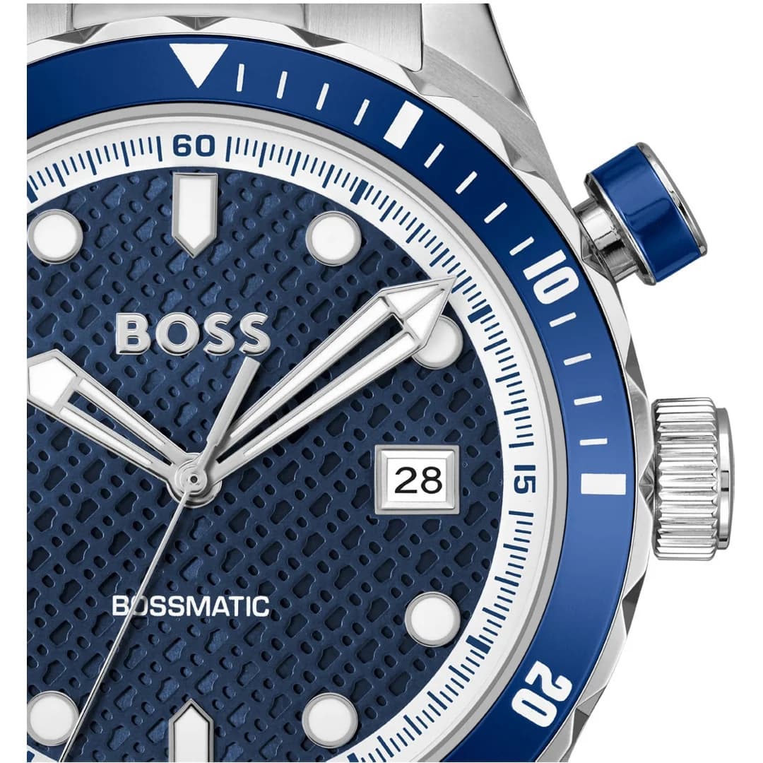 Montre Hugo Boss Bossmatic 1514177 homme argentée, bracelet mailles acier vue 3