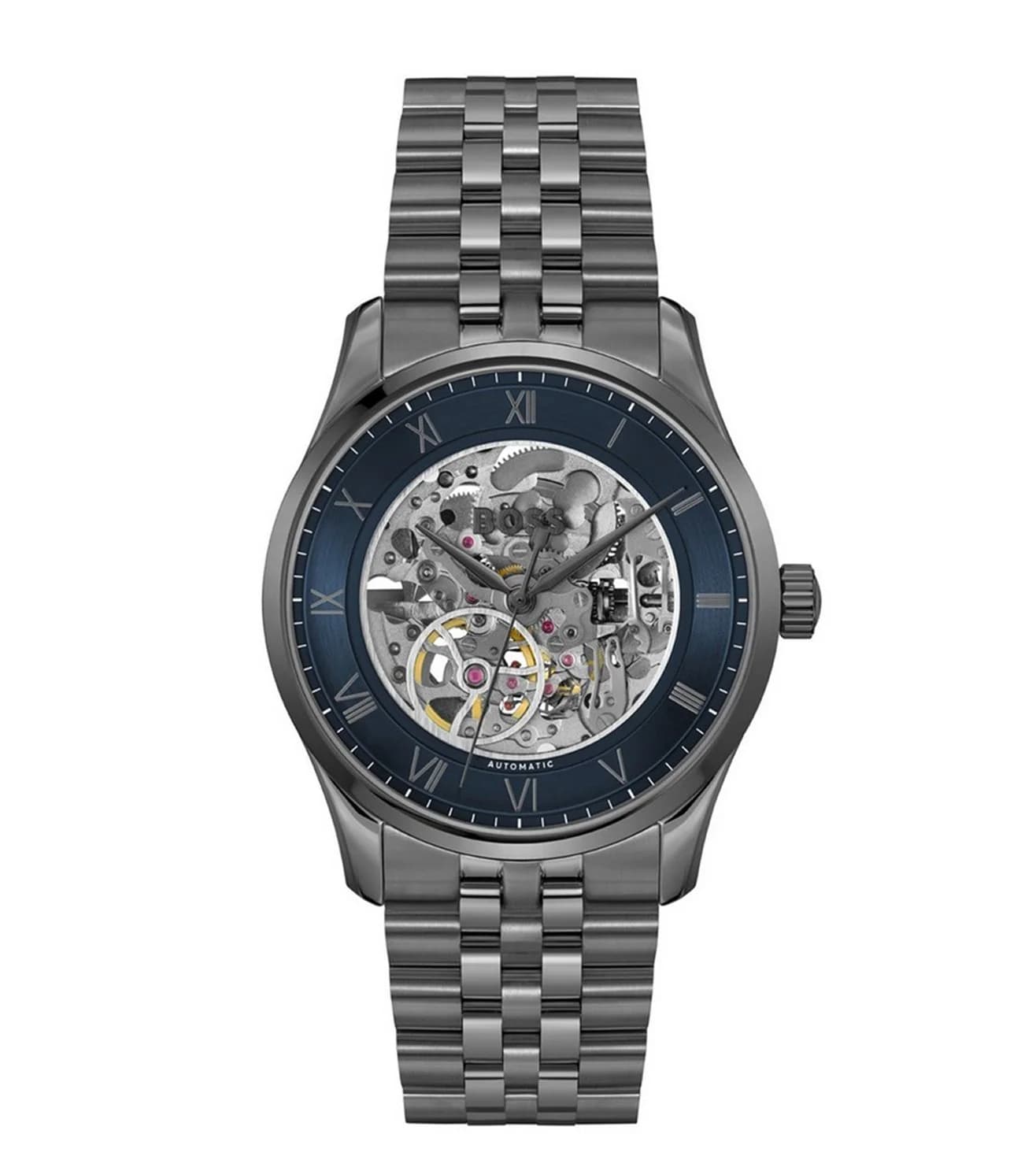 Hugo Boss Principle Skeleton 1514254 men's silver watch, maillons acier strap
