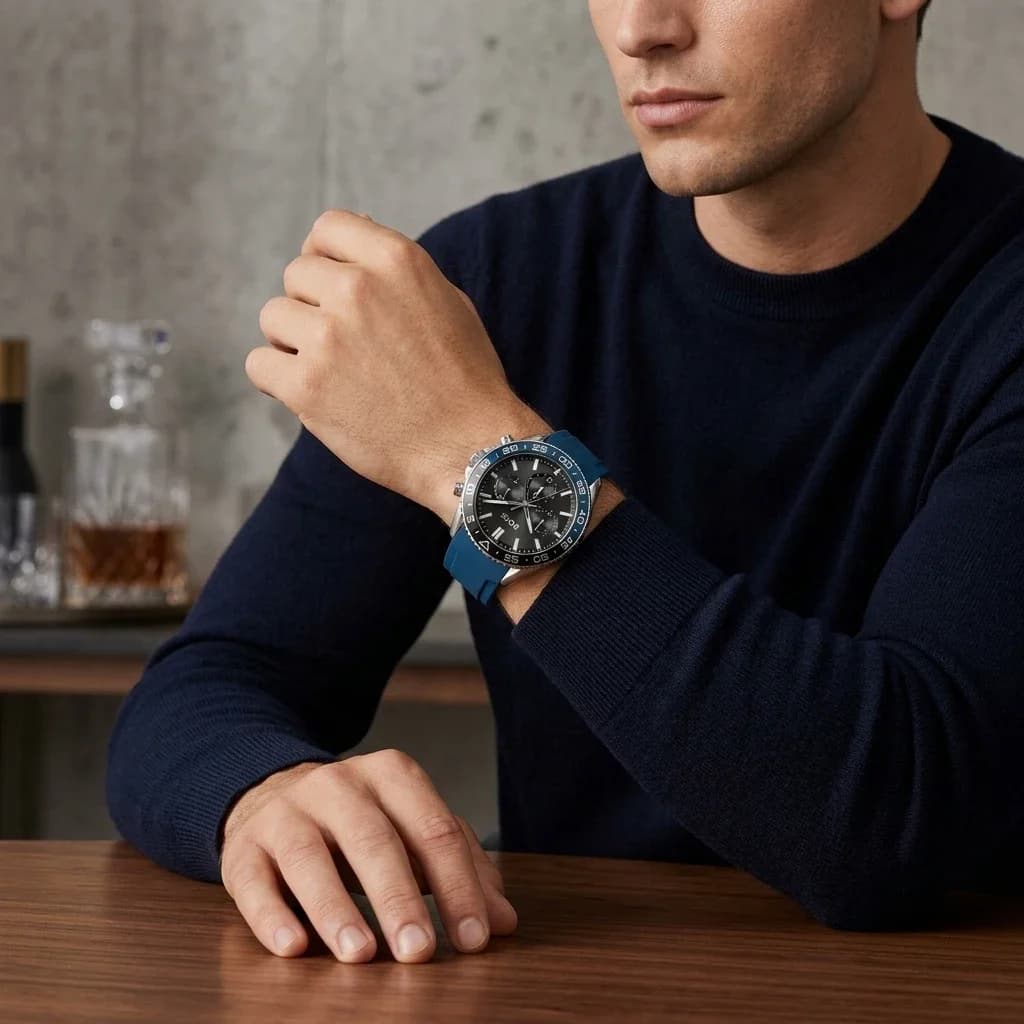 Hugo Boss Runner 1514245 men's noir et bleu watch, silicone strap vue 5
