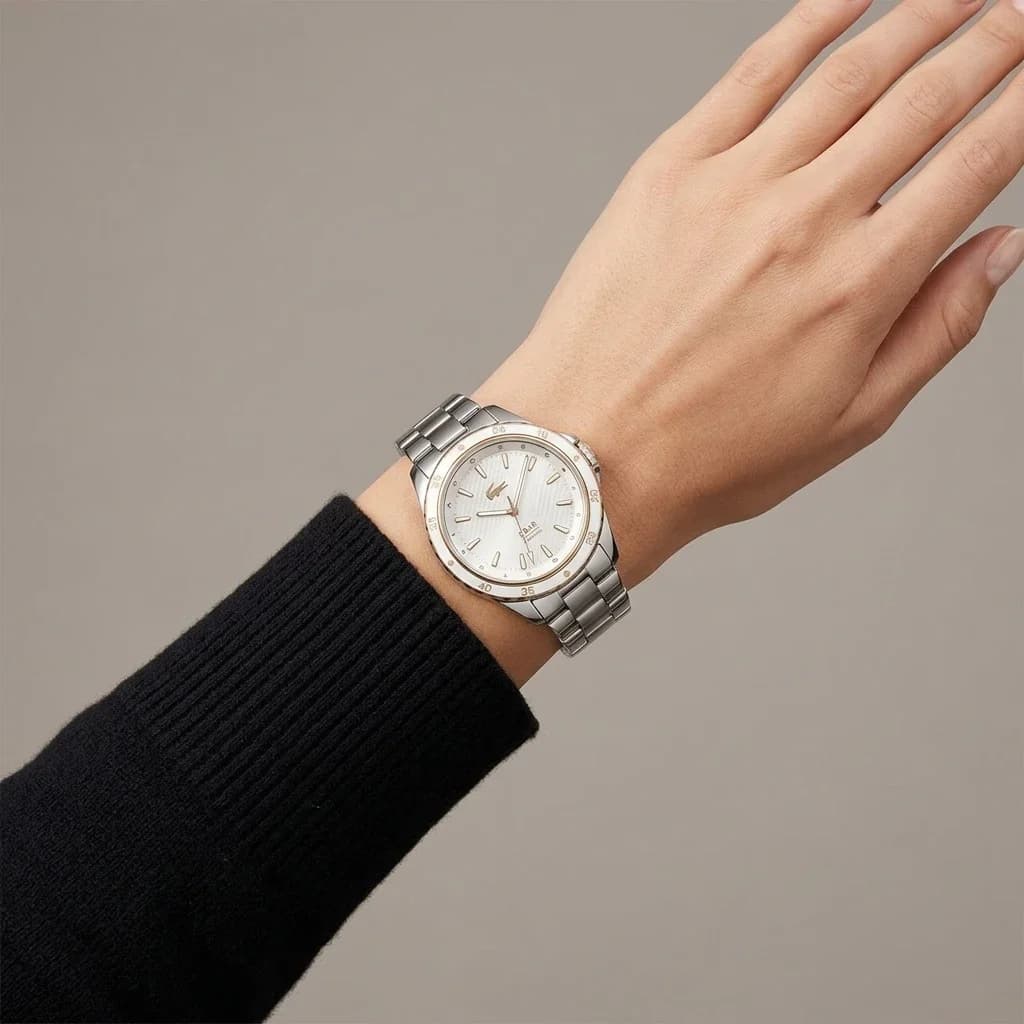 Lacoste Santorini 2001370 women's silver watch, steel link bracelet vue 5