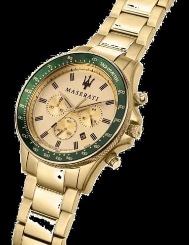 Maserati Sfida R8873640005 Green Dial Yellow Gold Steel Men's Watch vue 2