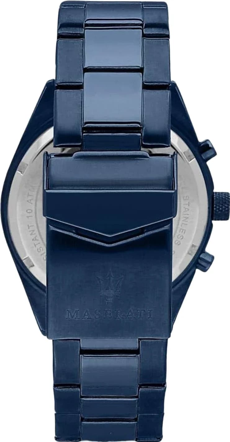 Gros plan sur le cadran bleu de la Maserati R8853100025