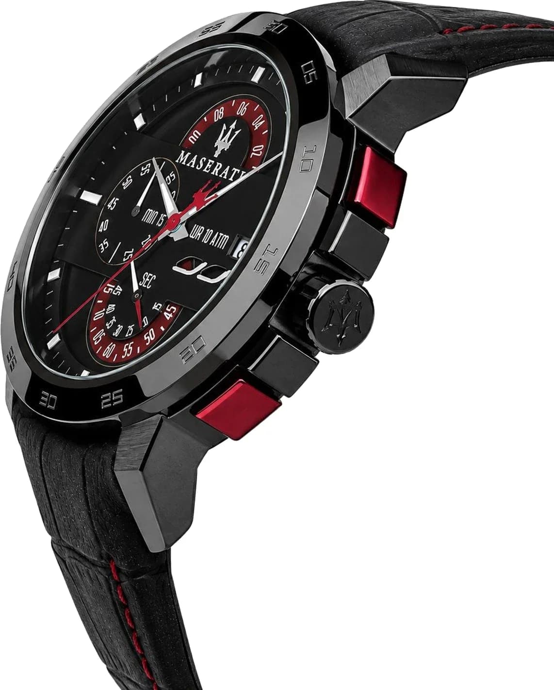 Maserati R8871619003 vue de côté, bracelet cuir