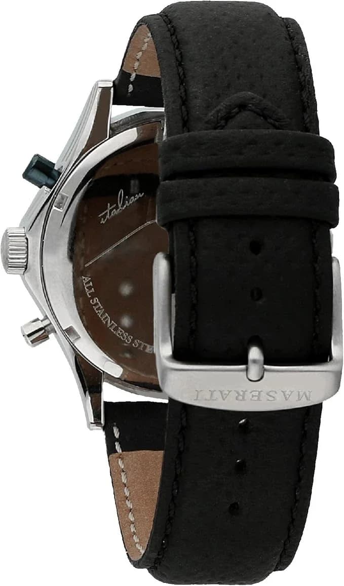Maserati R8871627005 vue de côté, bracelet cuir