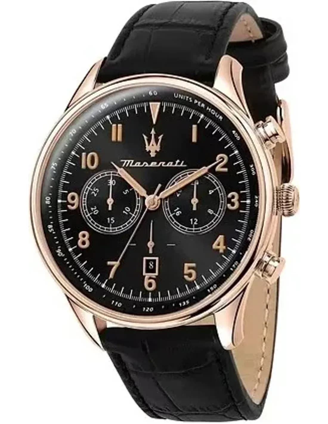Maserati R8871646001 vue de côté, bracelet cuir
