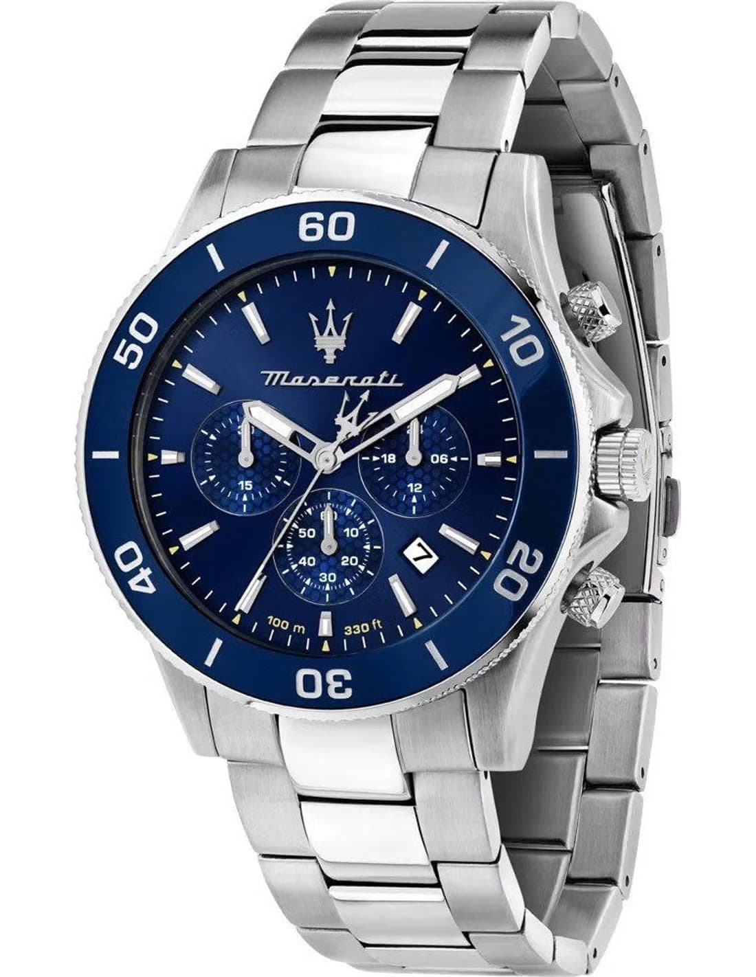 Maserati R8873600002 vue de côté, bracelet acier