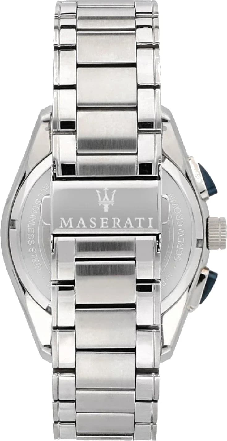 Gros plan sur le cadran bleu de la Maserati R8873612014