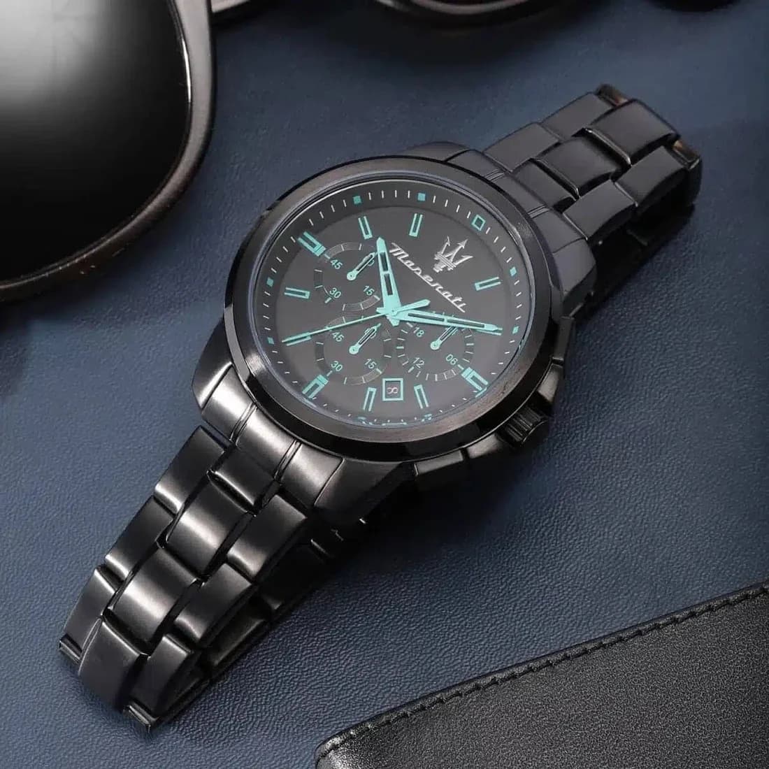 Maserati Successo Aqua Edition R8873644003 Black Steel Turquoise Details Men's Watch vue 6